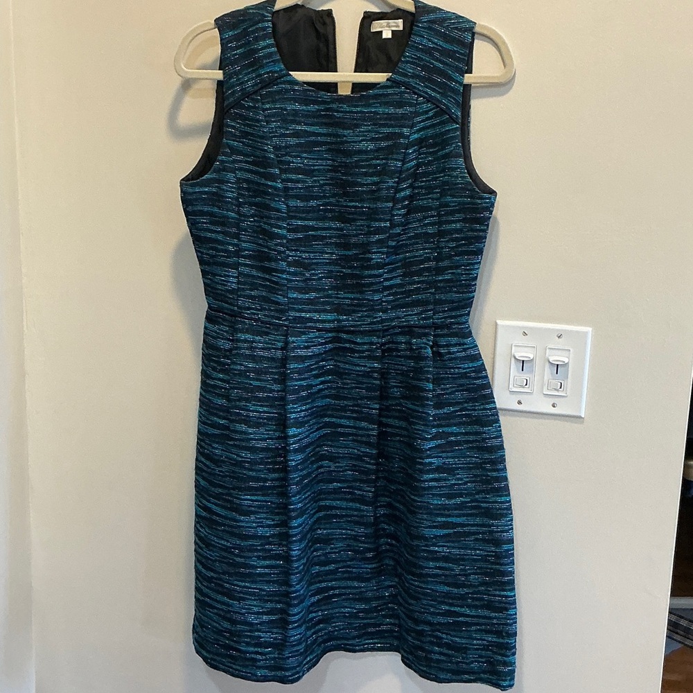 SHOSHANNA MONIQUE BLUE TWEED METALLIC DRESS